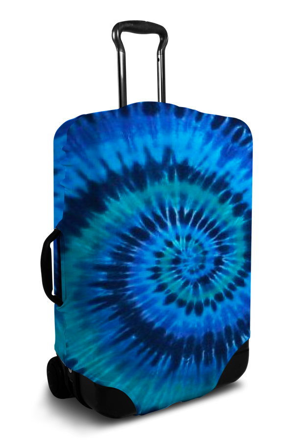 Blue tie dye suitcase cover
