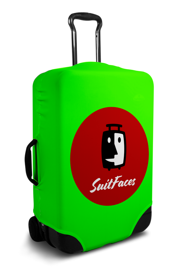 Custom green luggage cover with personalized brand logo