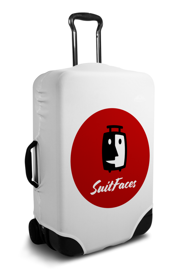 Custom white luggage cover with personalized brand logo