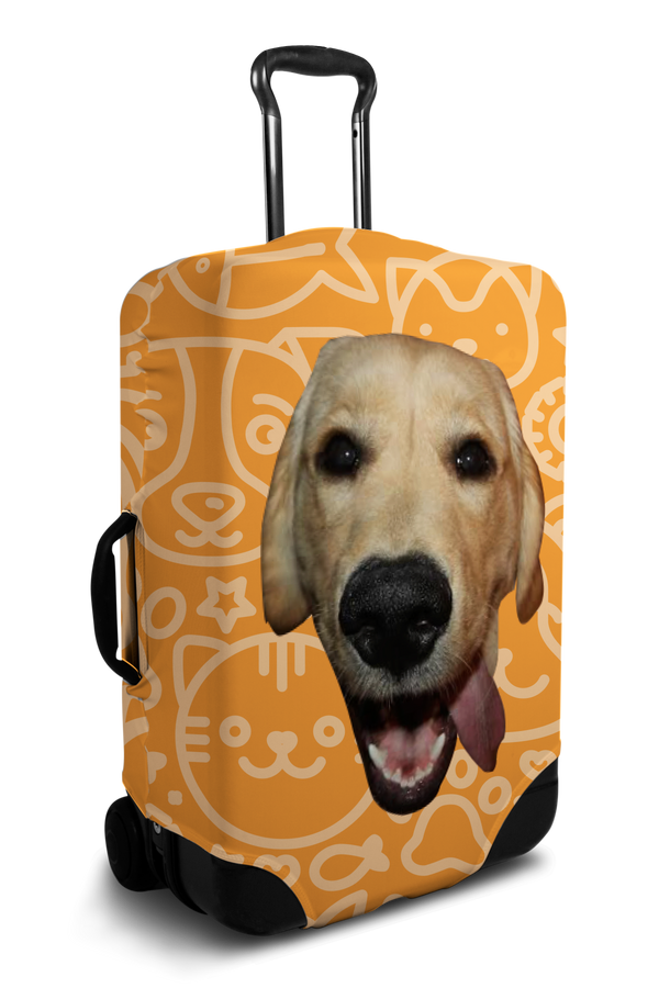 Custom orange luggage cover with personalized dog face