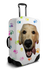 Custom white luggage cover with personalized dog face